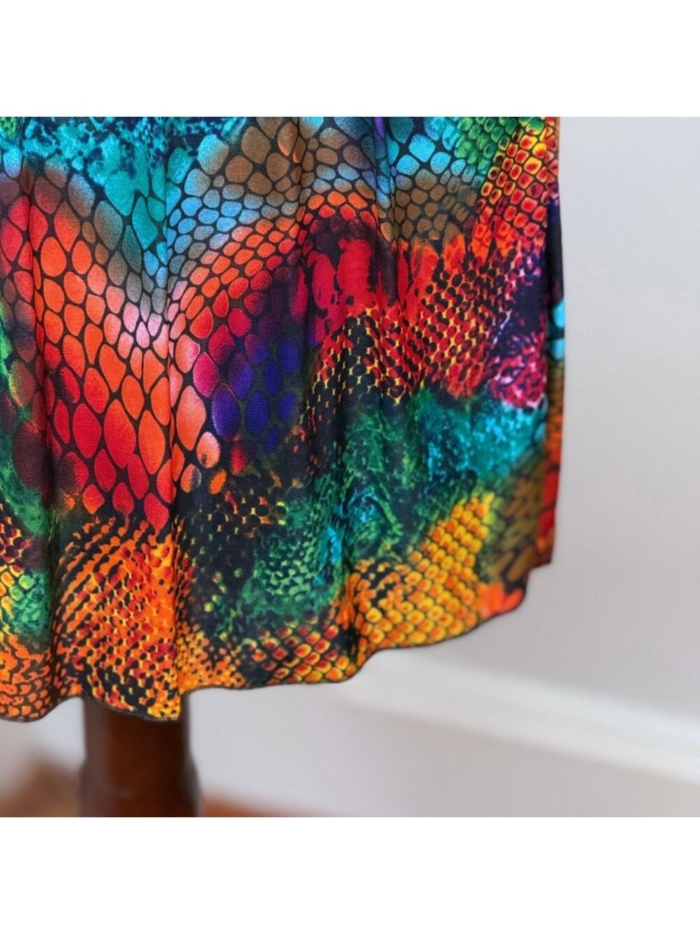 Rainbow Neon Snakeskin Smocked Fit and Flare Beach Mini Dress One Size Y2K Rave - Picture 7 of 10
